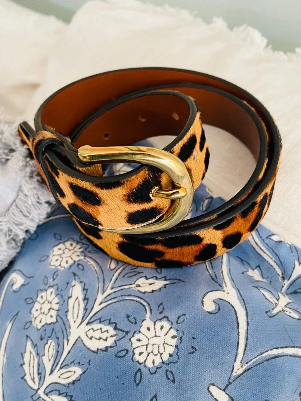 J. Crew Leopard Haircalf Belt with Gold Buckle